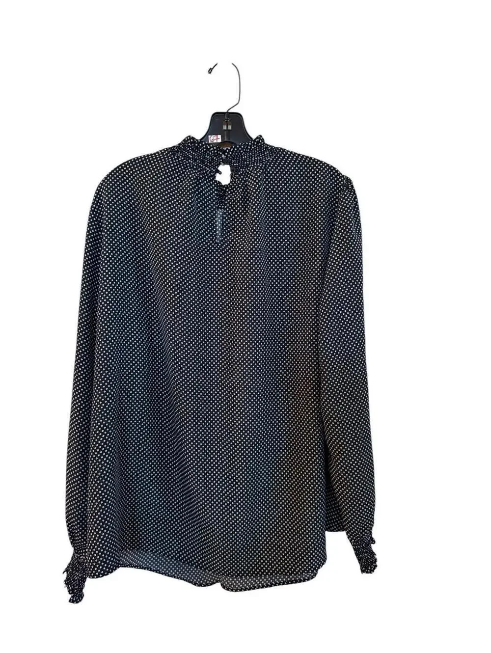 anthropologie Pleione Black & White Poke A Dot Longsleeve Work Top Sz.1X